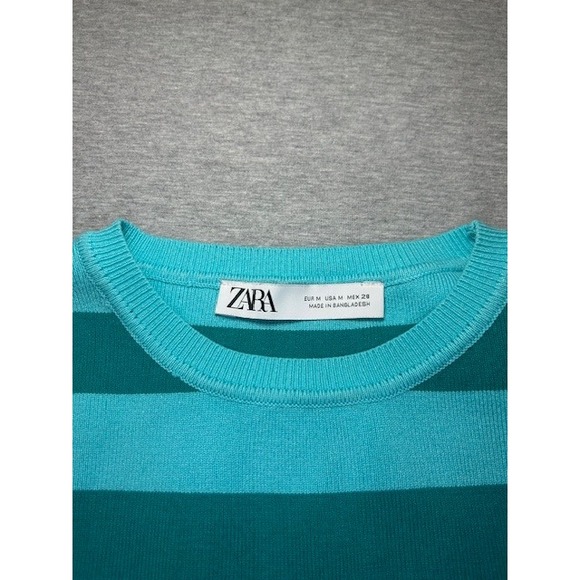 ZARA Women's Striped Sleeveless Knit Crop Top Blue Teal Size Medium - Picture 7 of 9